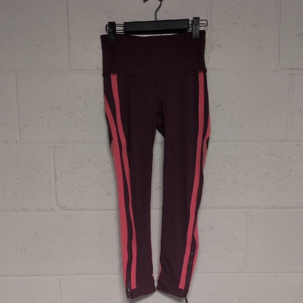 Lululemon Zip The Line Leggings Ruby Poppy Coral 23” Hi-Rise Nulux Size 4 - Picture 2 of 8